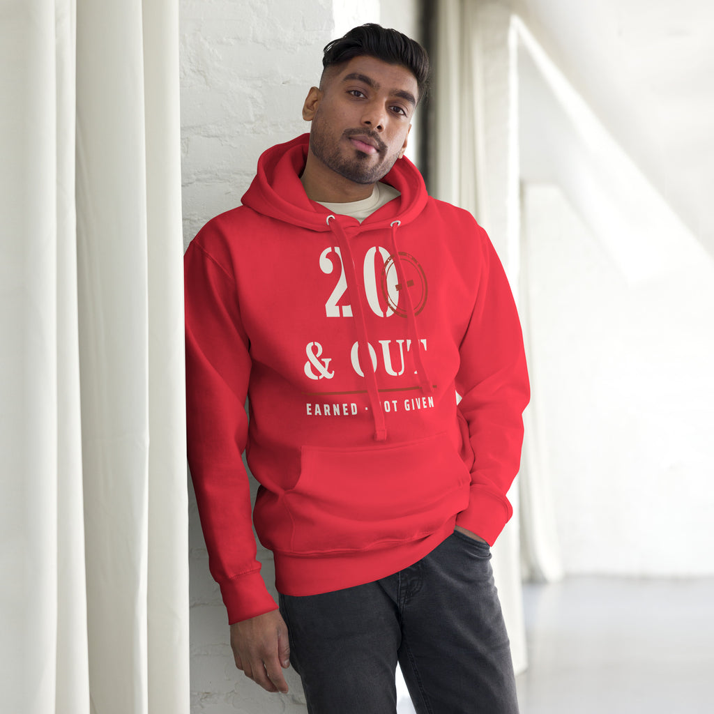 20 Plus & Out Hoodie in Team Red, front, Twenty & Out
