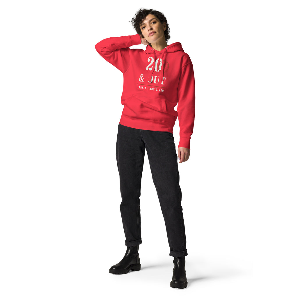 20 Plus & Out Hoodie in Team Red, front, Twenty & Out