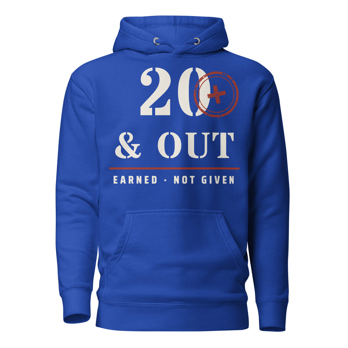 20 Plus & Out Hoodie in Team Royal, front, Twenty & Out