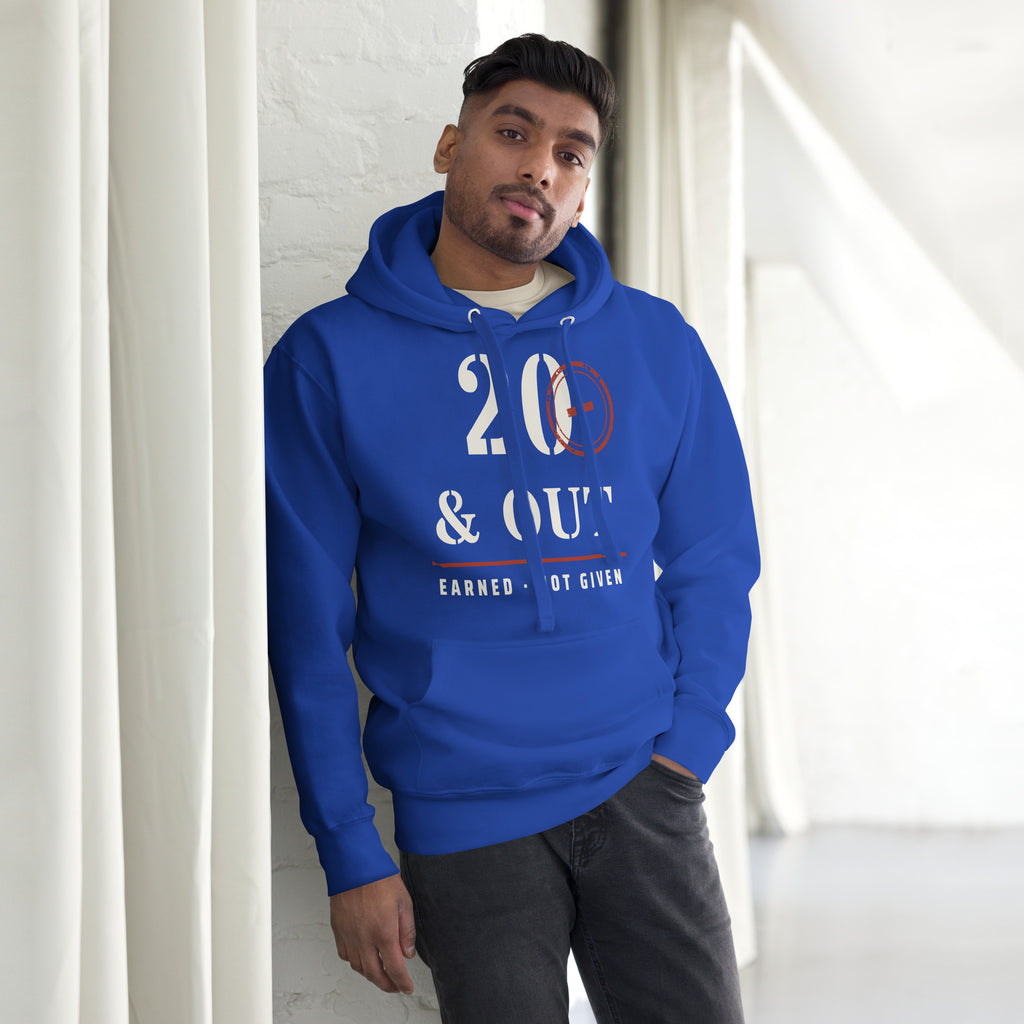 20 Plus & Out Hoodie in Team Royal, front, Twenty & Out