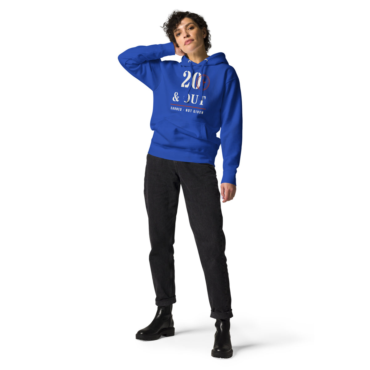 20 Plus & Out Hoodie in Team Royal, front, Twenty & Out