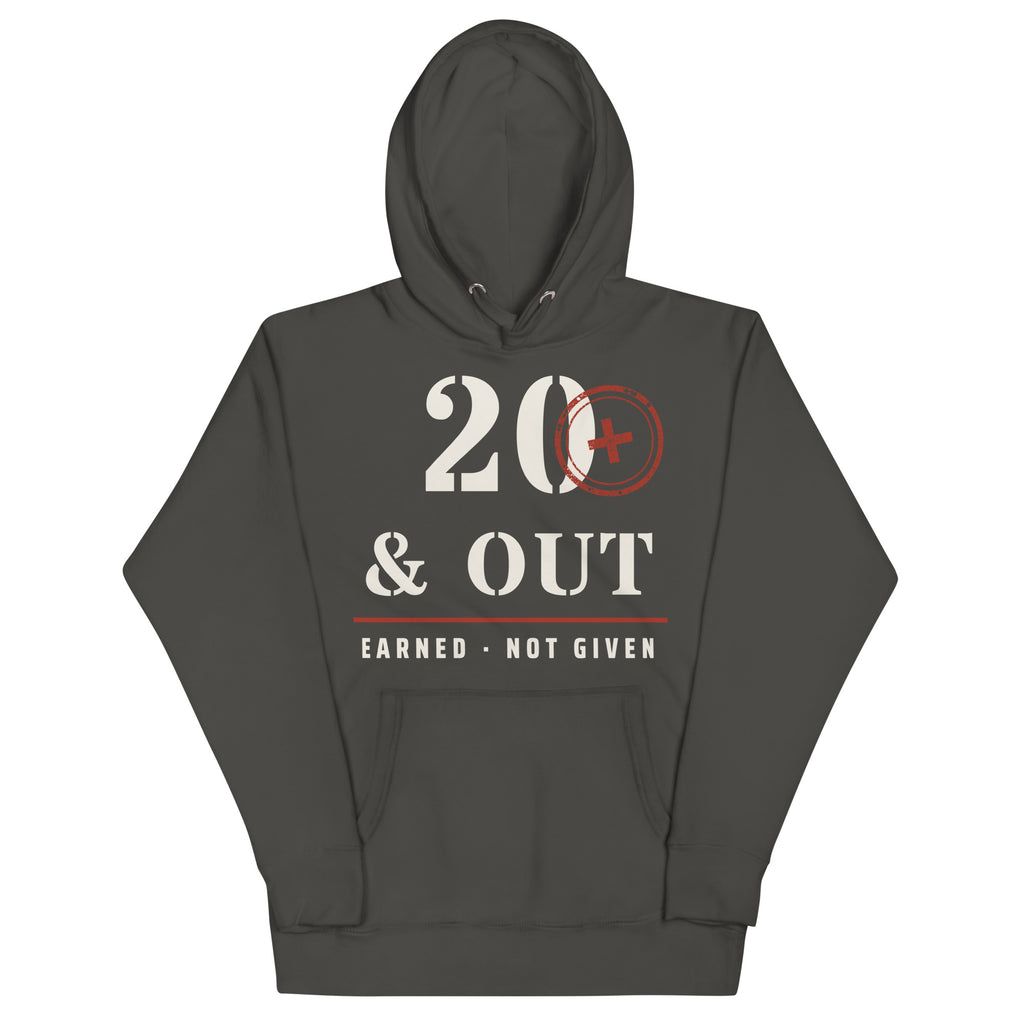 20 Plus & Out Hoodie in Vintage Black, front, Twenty & Out