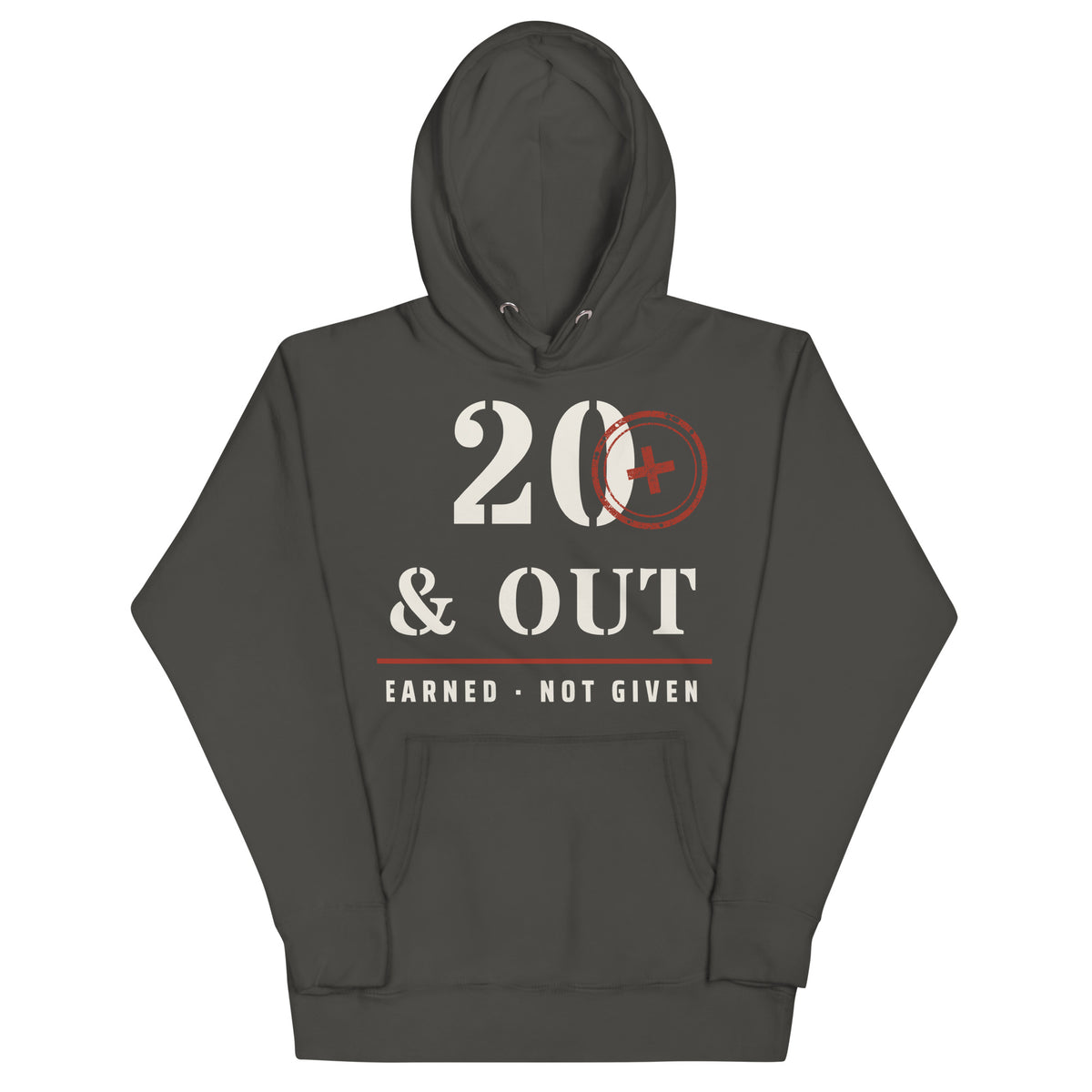 20 Plus & Out Hoodie in Vintage Black, front, Twenty & Out