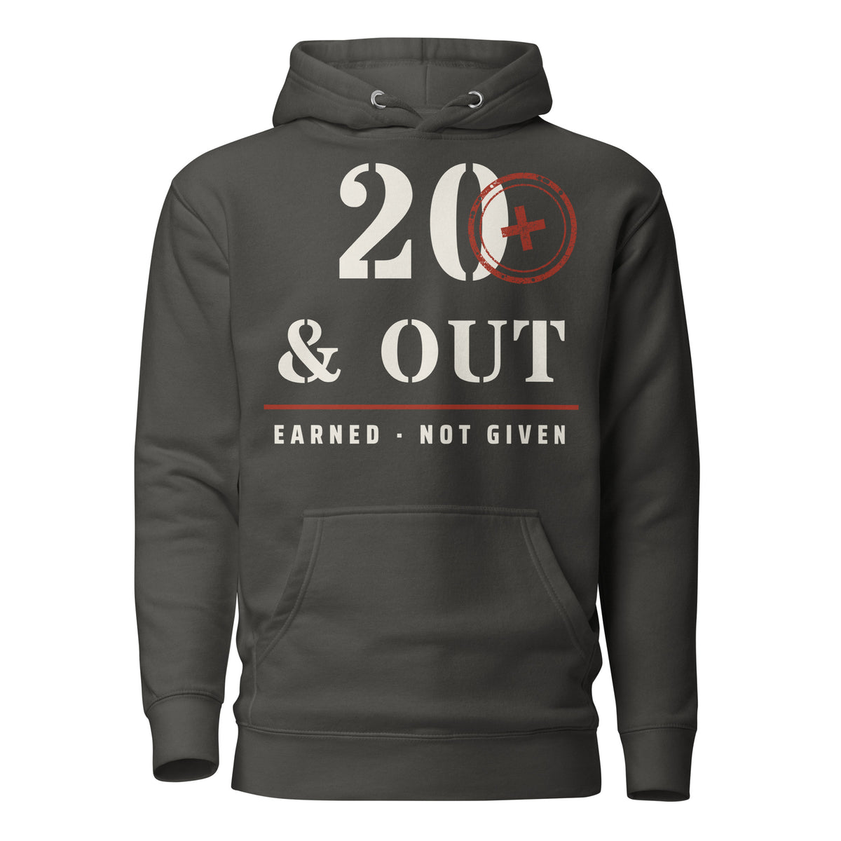 20 Plus & Out Hoodie in Vintage Black, front, Twenty & Out
