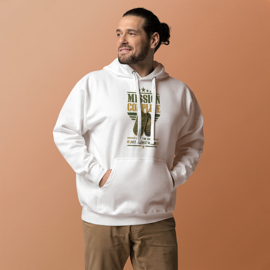 Mission Complete Hoodie in White, front, Twenty & Out