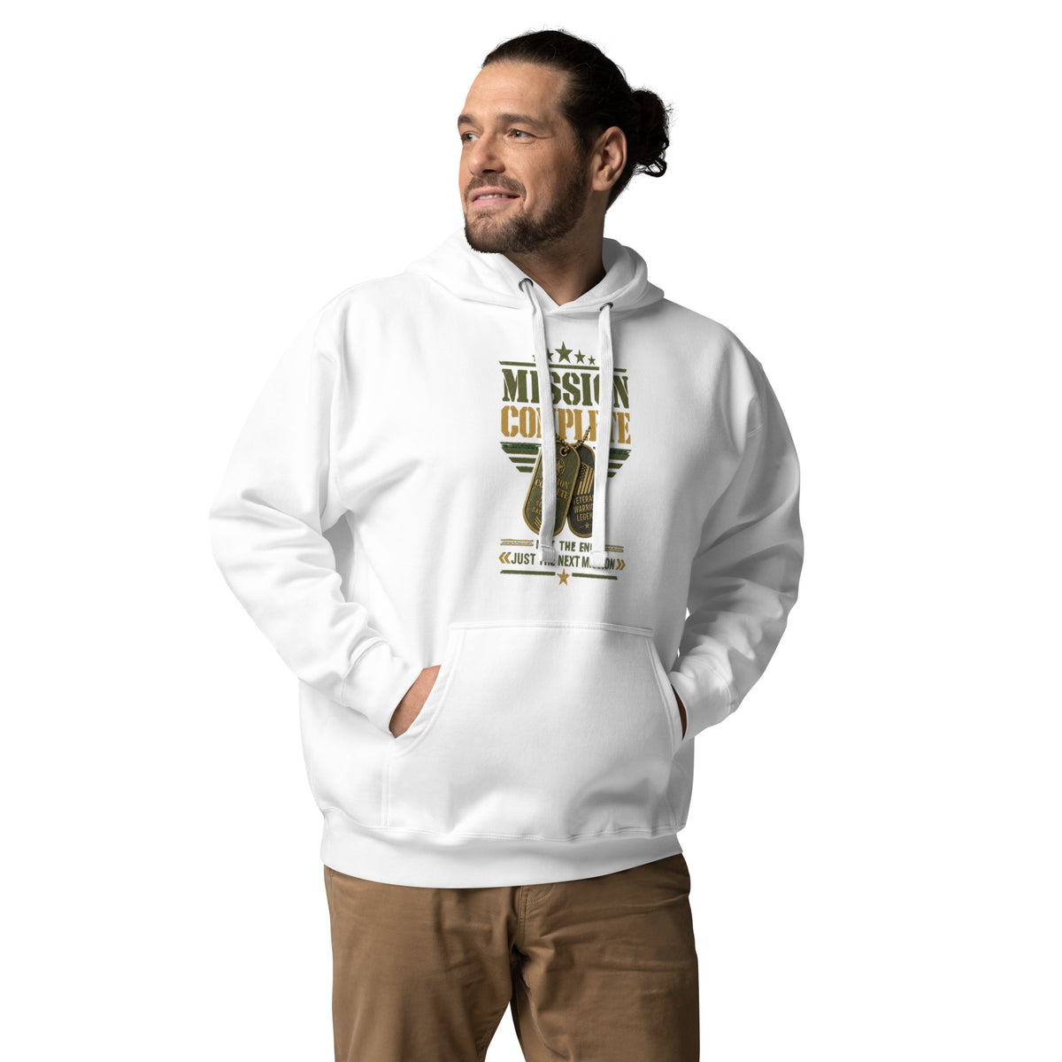 Mission Complete Hoodie in White, front, Twenty & Out