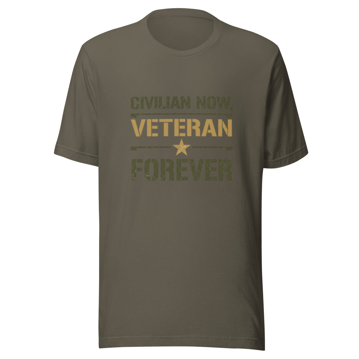 Civilian Now, Veteran Forever T-Shirt in Army, front, Twenty & Out