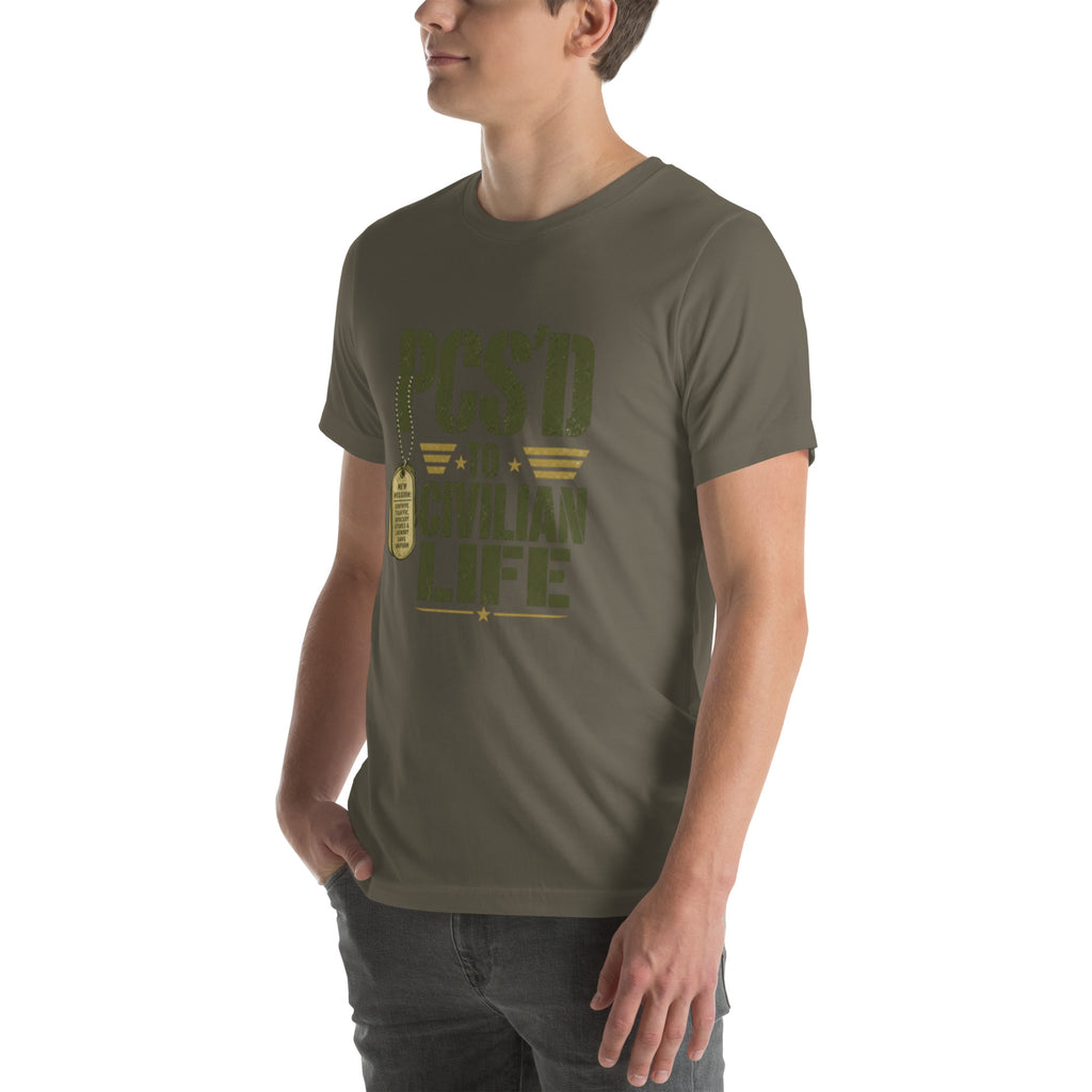 PCS'd to Civilian Life T-Shirt in Army, left front, Twenty & Out