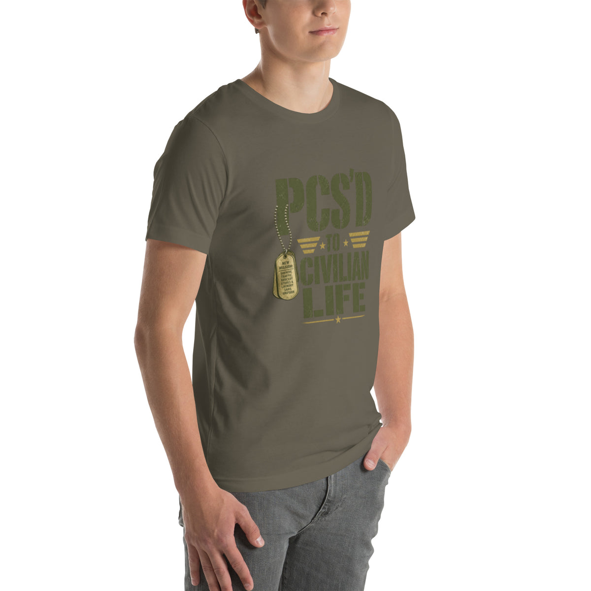 PCS'd to Civilian Life T-Shirt in Army, right front, Twenty & Out