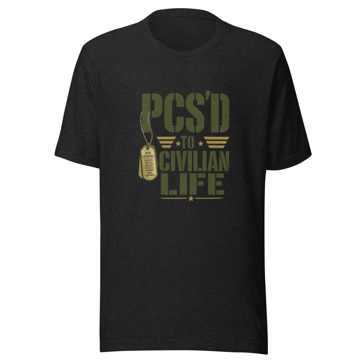 PCS'd to Civilian Life T-Shirt in Black Heather, front, Twenty & Out