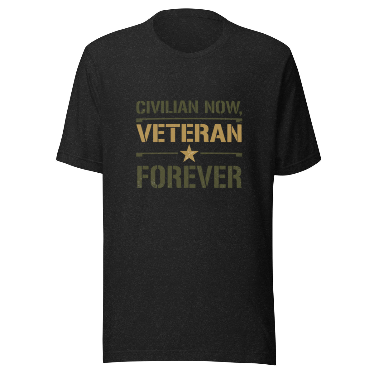 Civilian Now, Veteran Forever T-Shirt in Black Heather, front, Twenty & Out