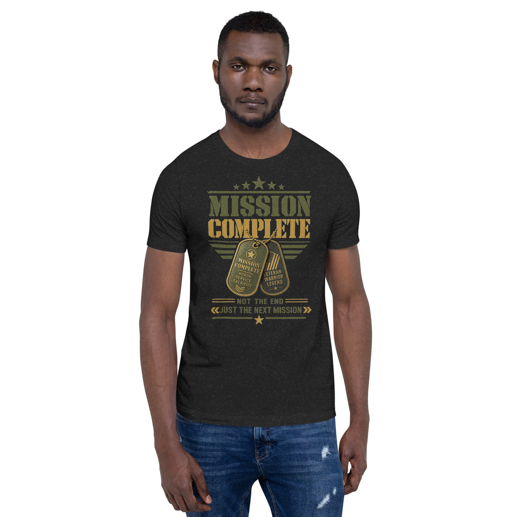Mission Complete T-Shirt in Black Heather, front, Twenty & Out