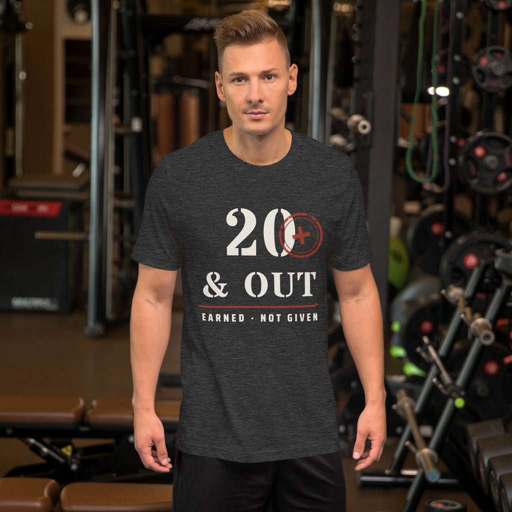 20 Plus & Out T-Shirt in Dark Grey Heather, front, Twenty & Out