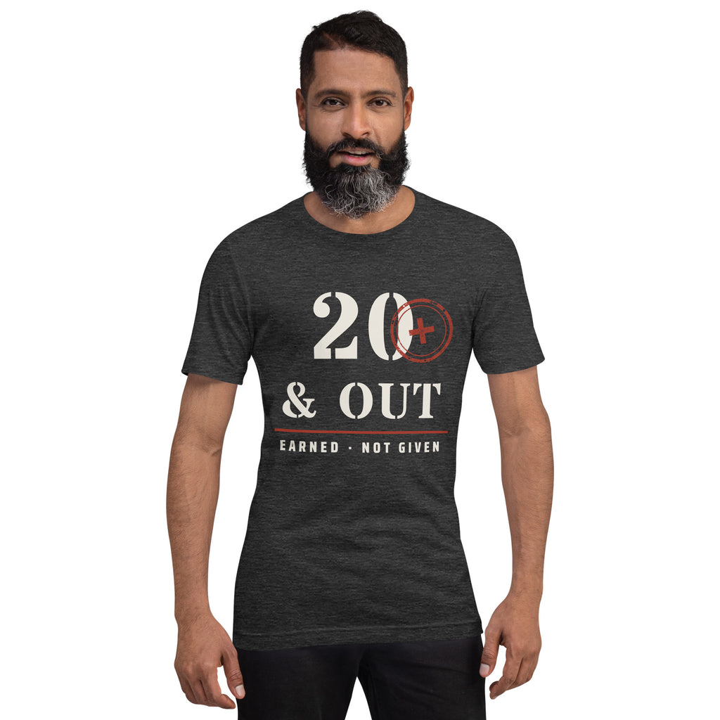 20 Plus & Out T-Shirt in Dark Grey Heather, front, Twenty & Out
