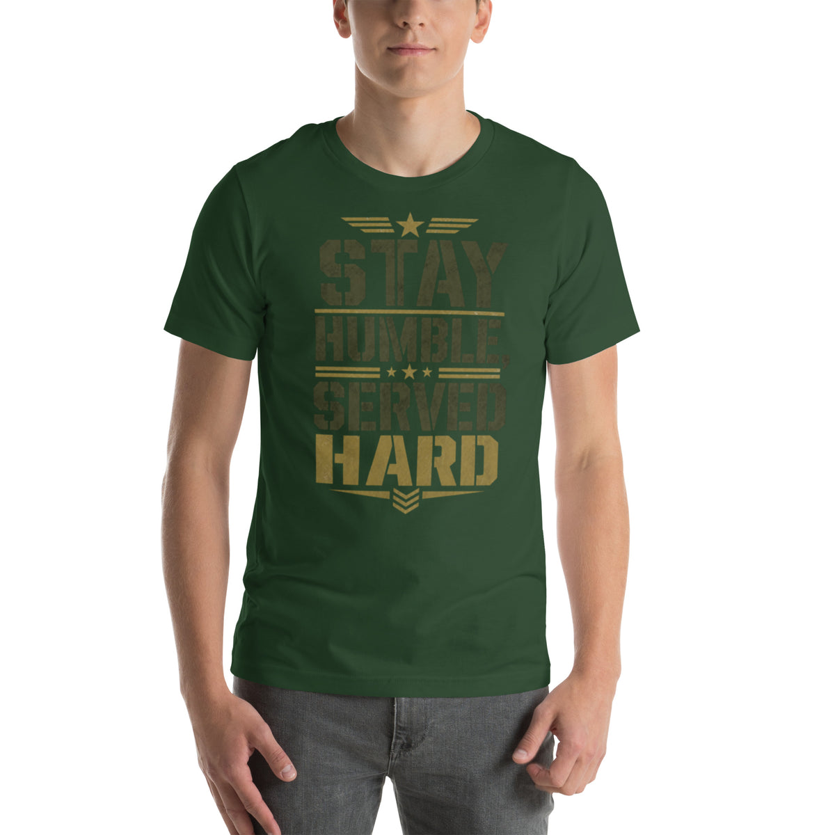 Stay Humble, Serve Hard T-Shirt in Forest, front, Twenty & Out
