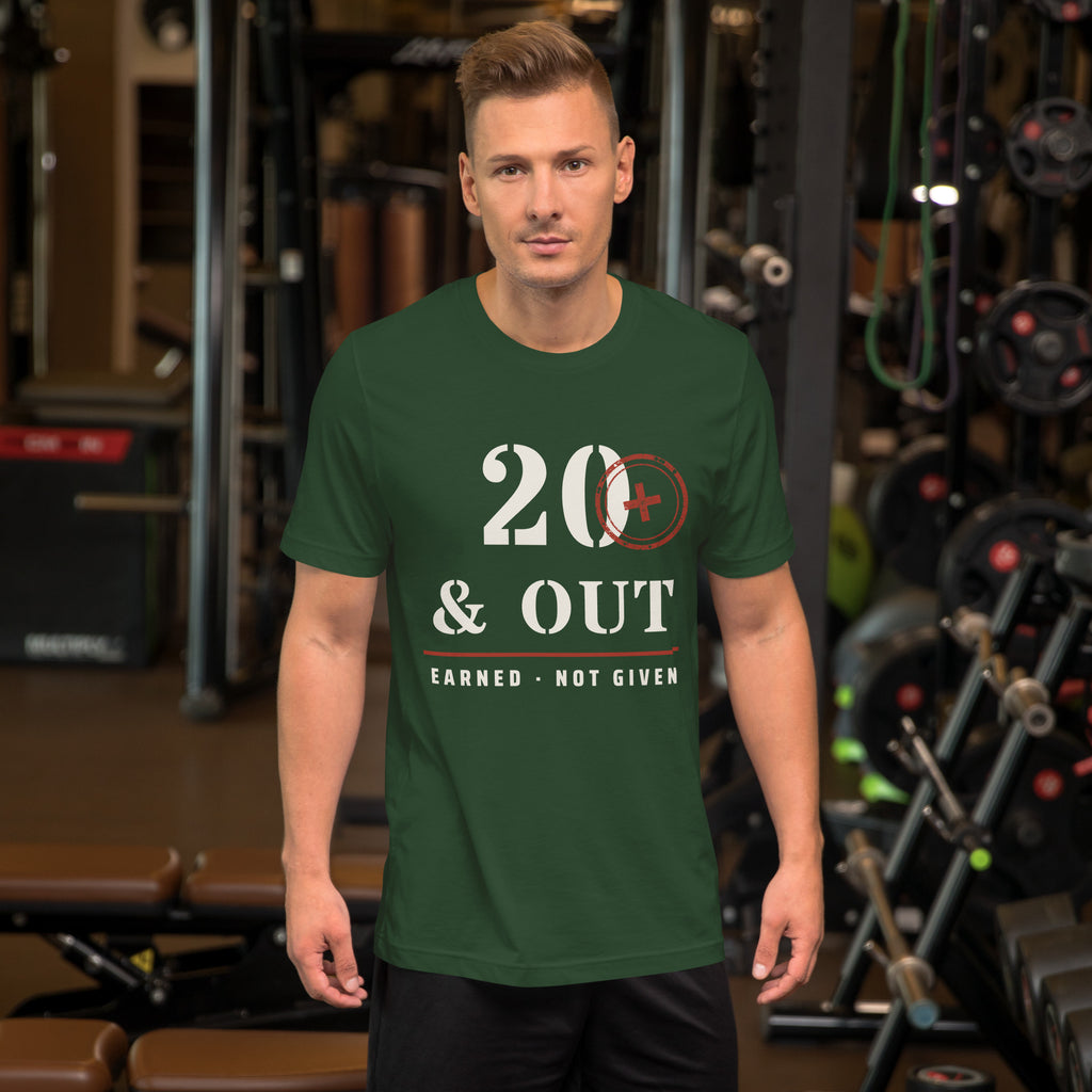 20 Plus & Out T-Shirt in Forest, front, Twenty & Out