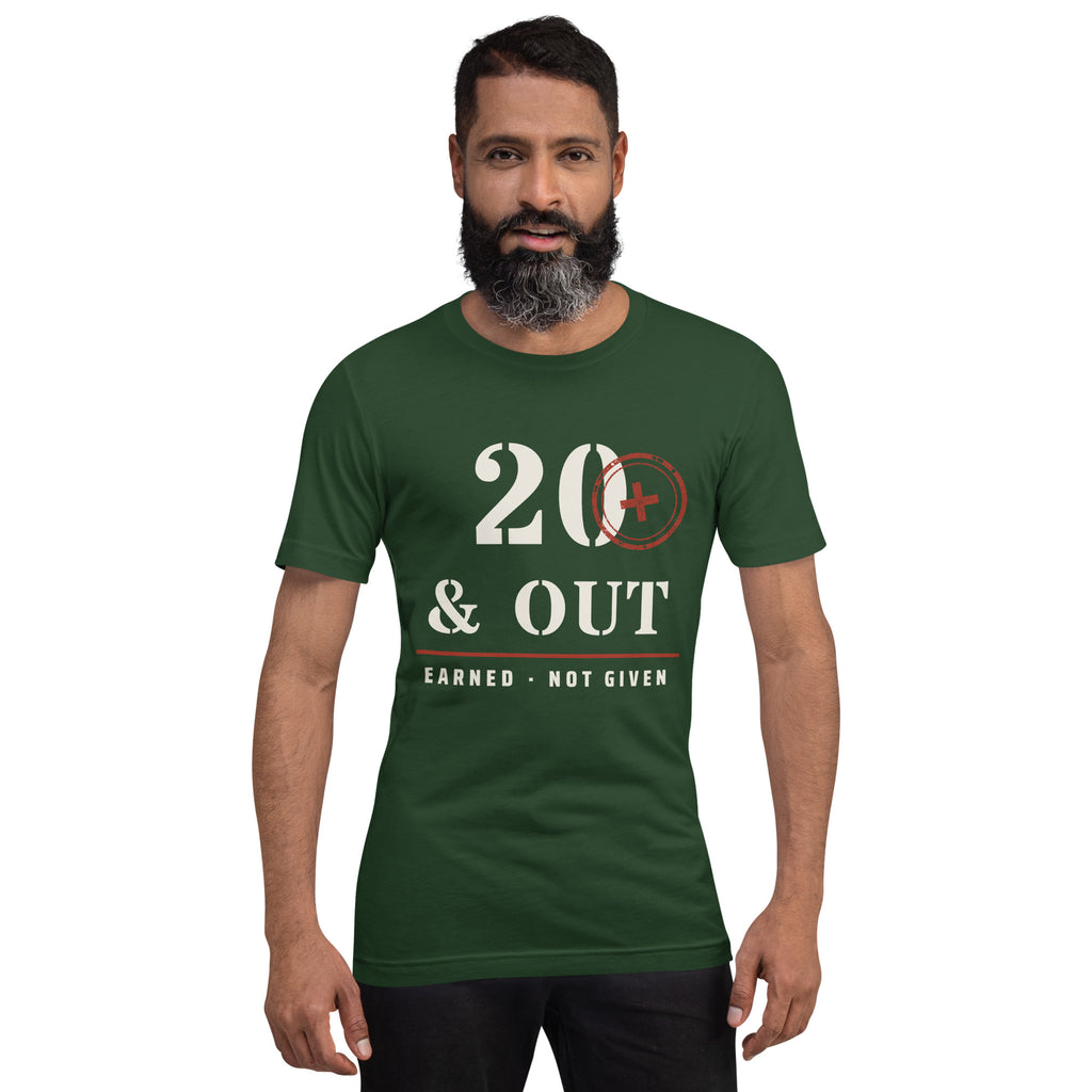 20 Plus & Out T-Shirt in Forest, front, Twenty & Out