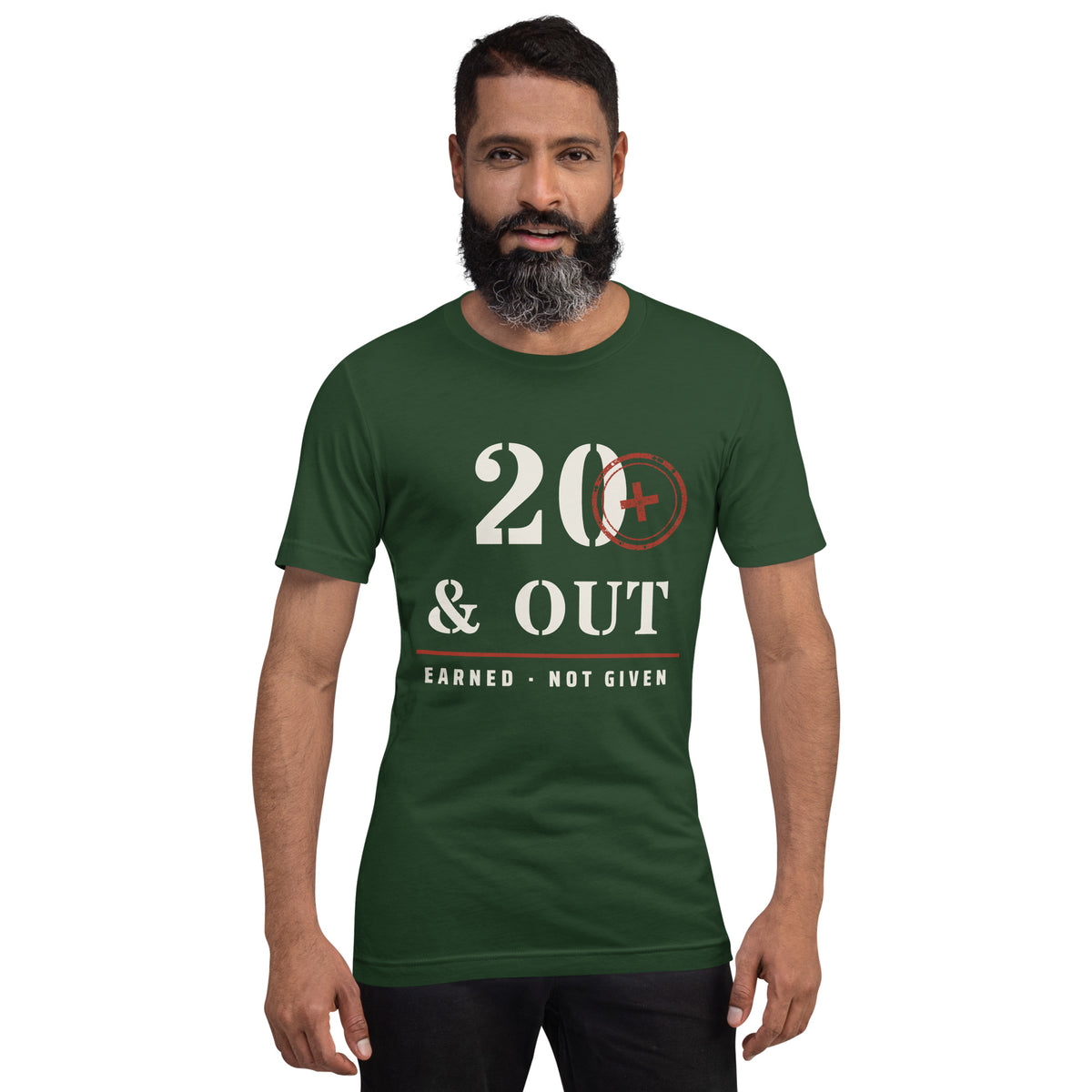 20 Plus & Out T-Shirt in Forest, front, Twenty & Out
