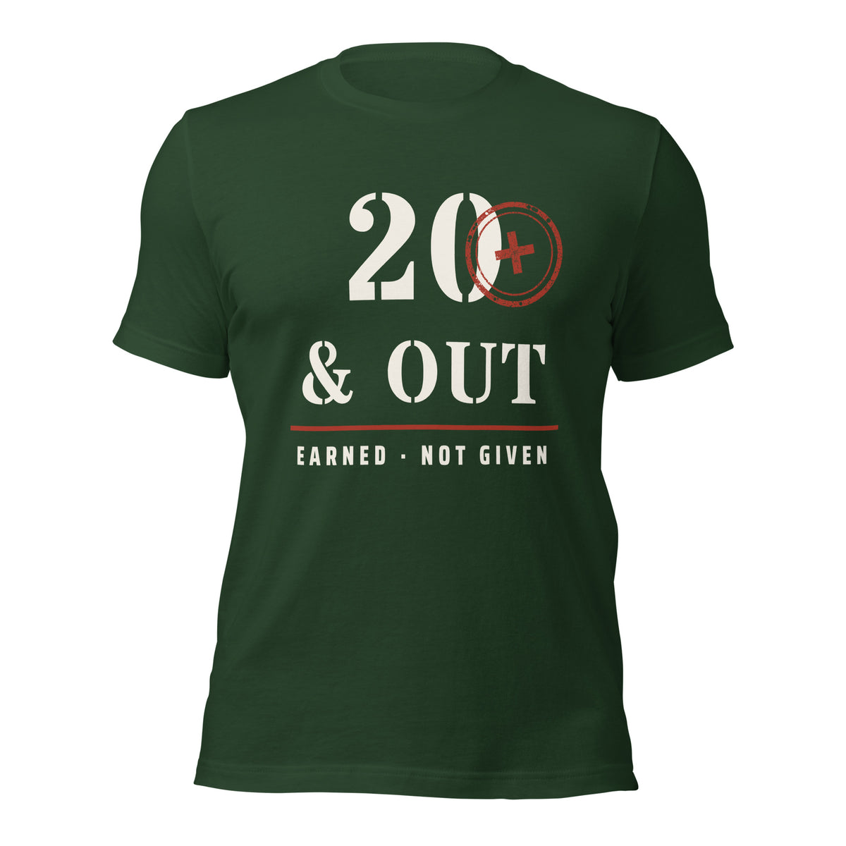 20 Plus & Out T-Shirt in Forest, front, Twenty & Out
