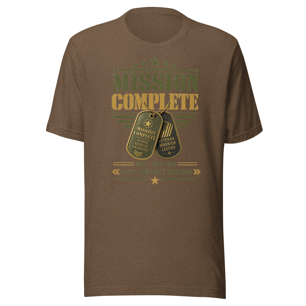 Mission Complete T-Shirt in Heather Brown, front, Twenty & Out