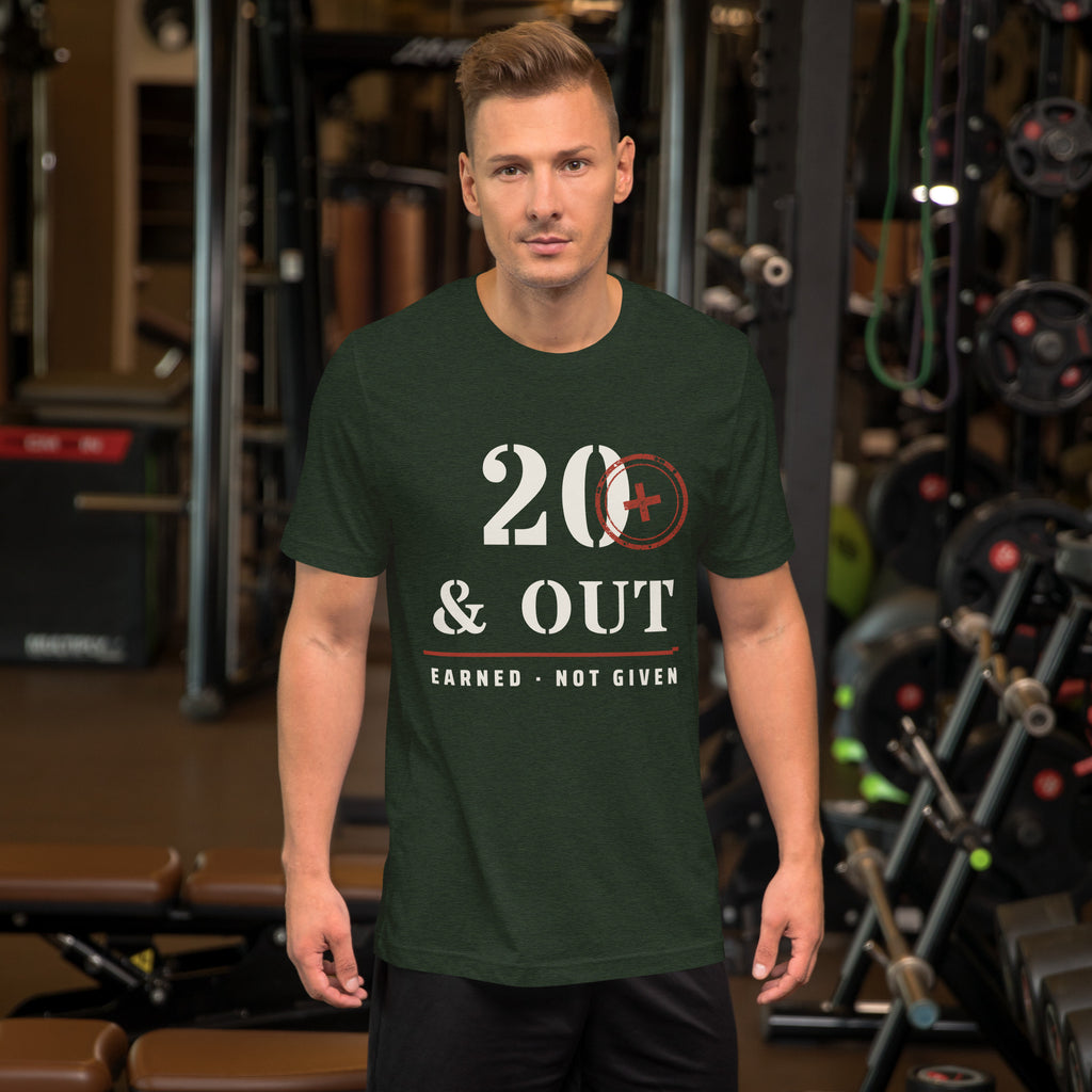 20 Plus & Out T-Shirt in Heather Emerald, front, Twenty & Out