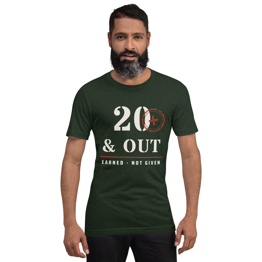 20 Plus & Out T-Shirt in Heather Emerald, front, Twenty & Out