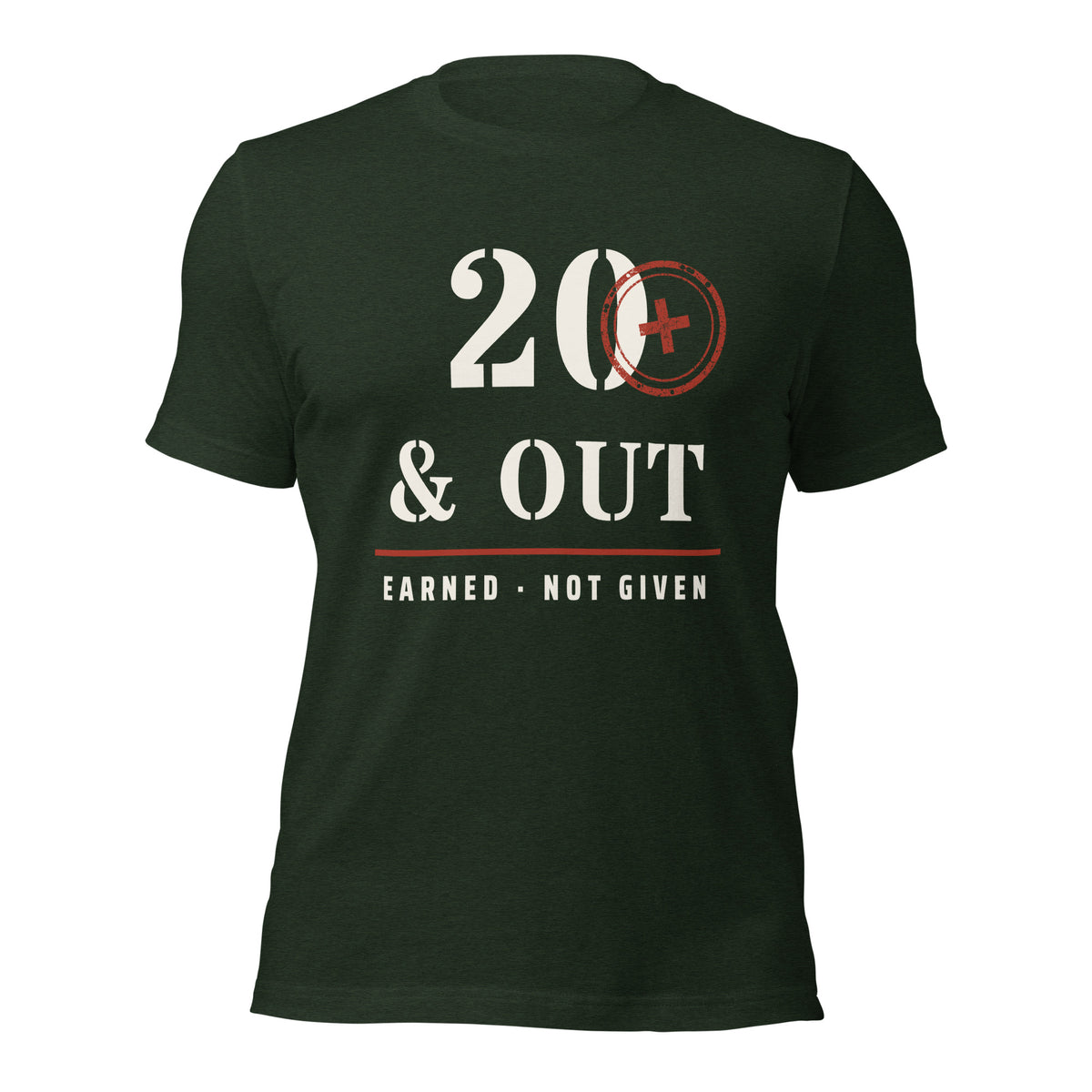 20 Plus & Out T-Shirt in Heather Emerald, front, Twenty & Out