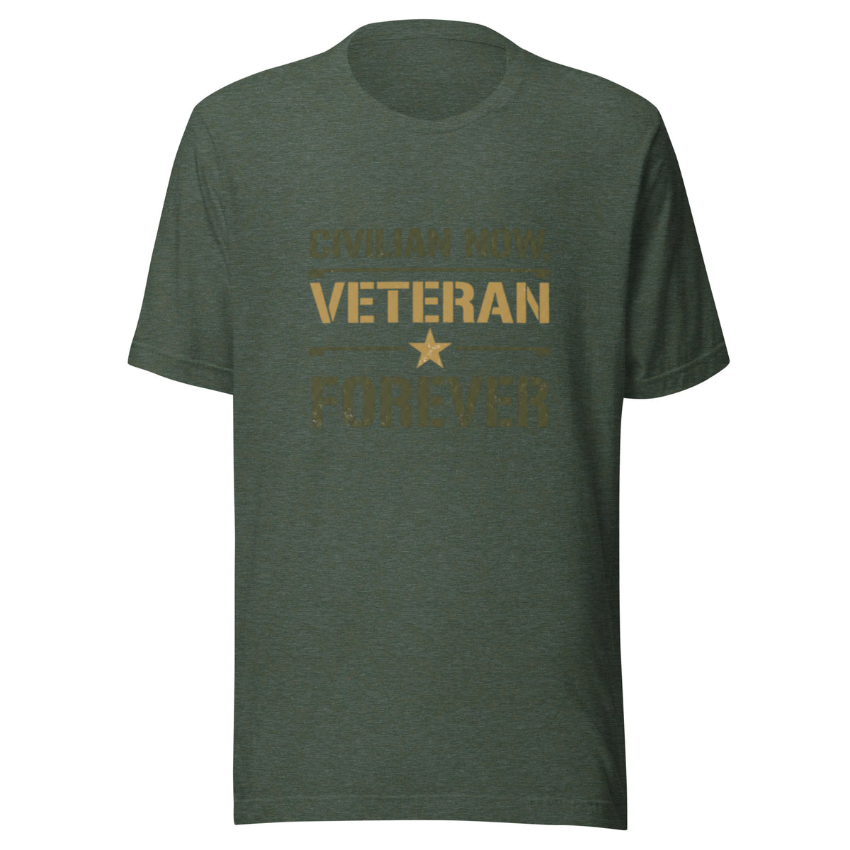 Civilian Now, Veteran Forever T-Shirt in Heather Forest, front, Twenty & Out