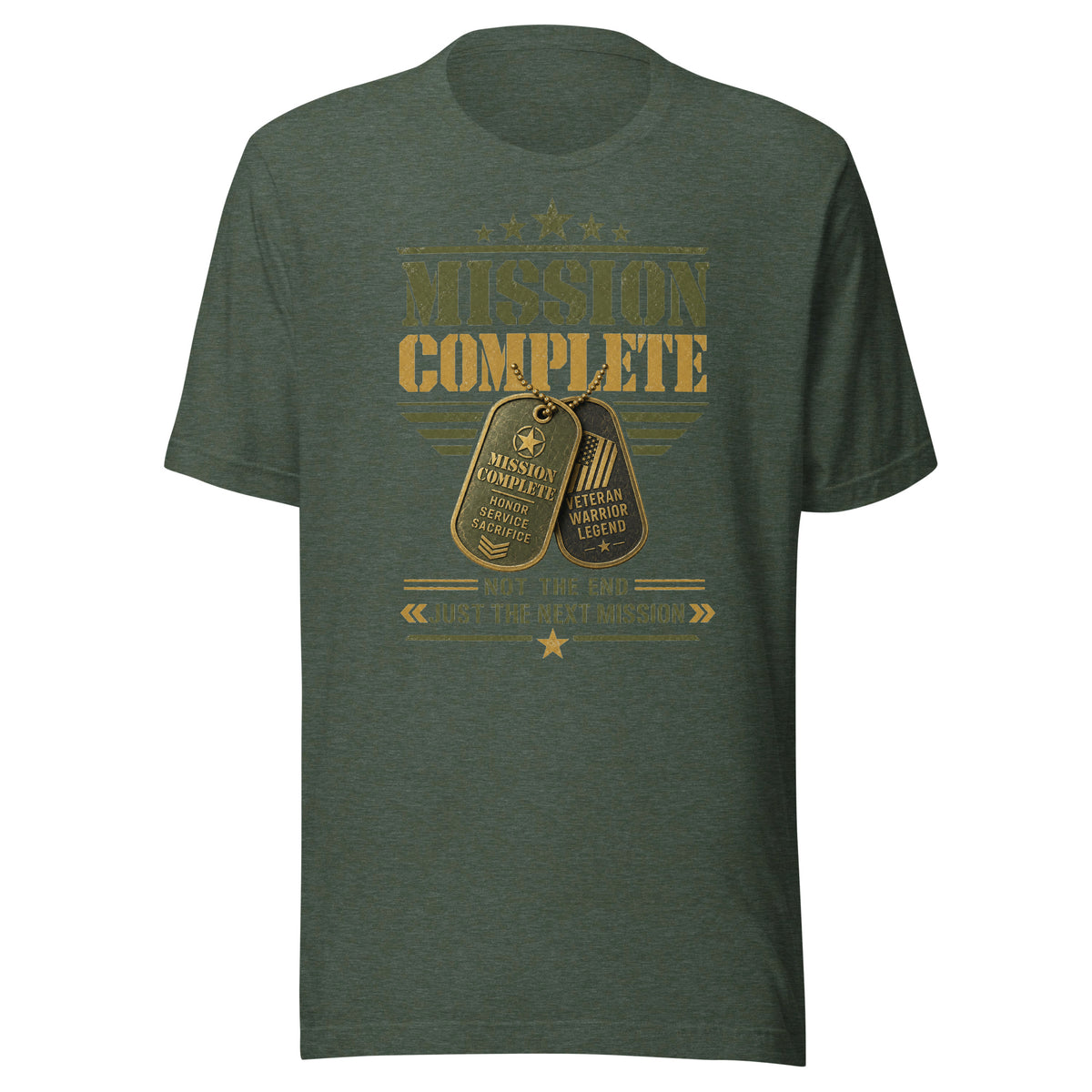Mission Complete T-Shirt in Heather Forest, front, Twenty & Out