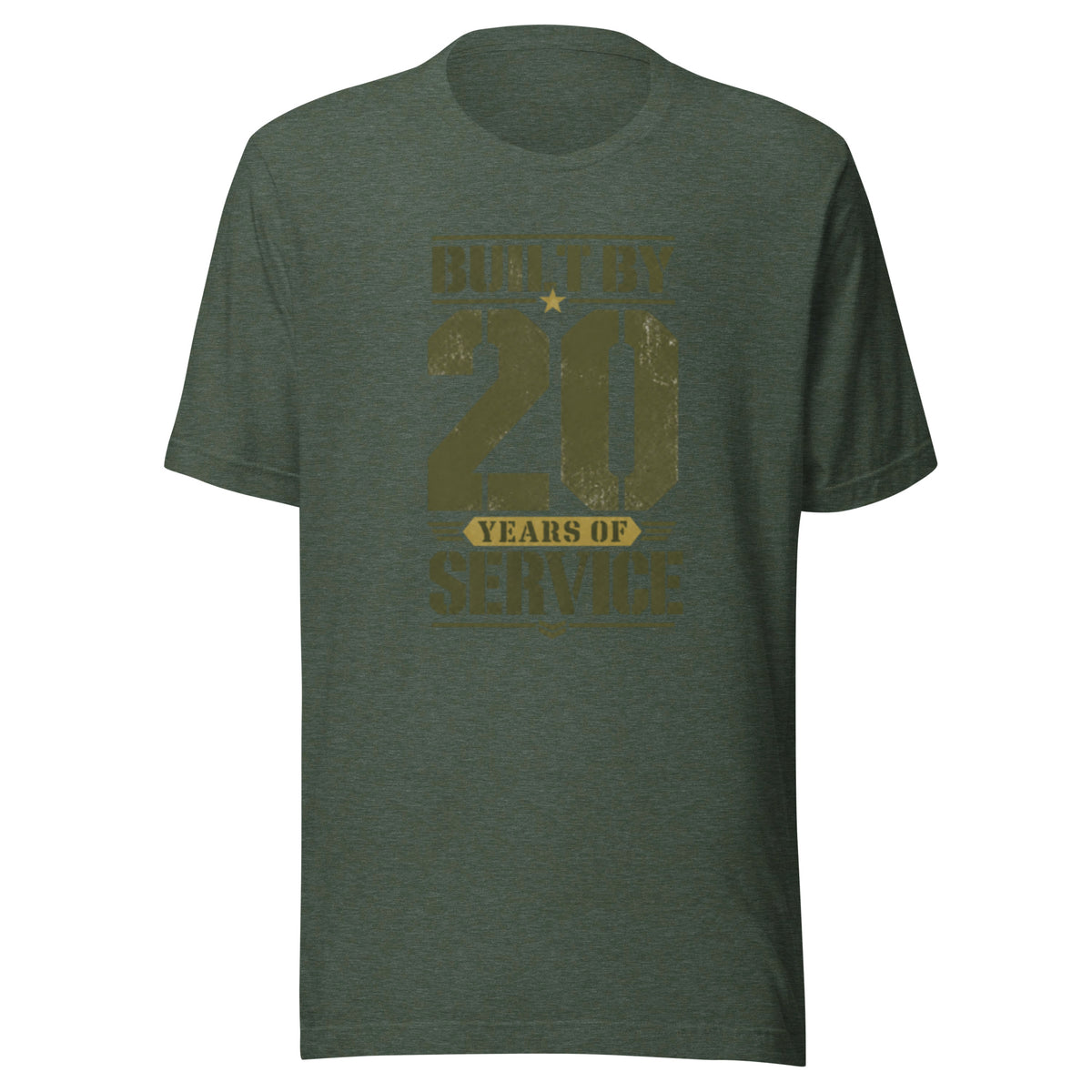 Built By 20 Years of Service T-Shirt in Heather Forest, front, Twenty & Out