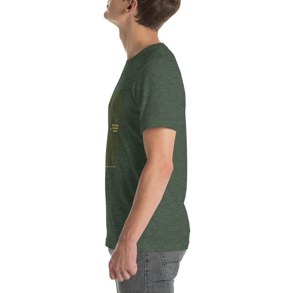 PCS'd to Civilian Life T-Shirt in Heather Forest, left, Twenty & Out