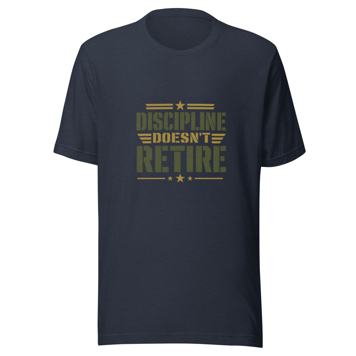 Discipline Doesn't Retire T-Shirt in Heather Navy, front, Twenty & Out