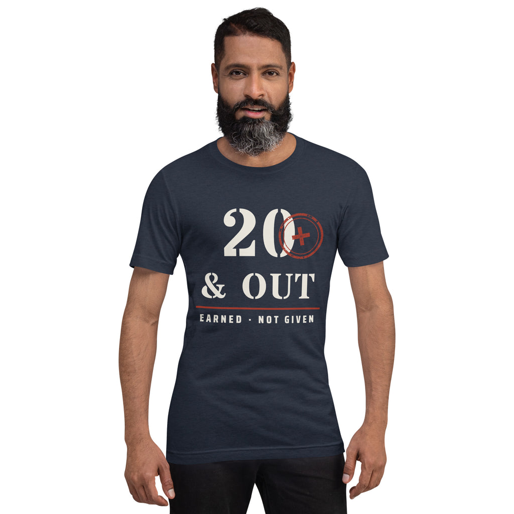 20 Plus & Out T-Shirt in Heather Navy, front, Twenty & Out