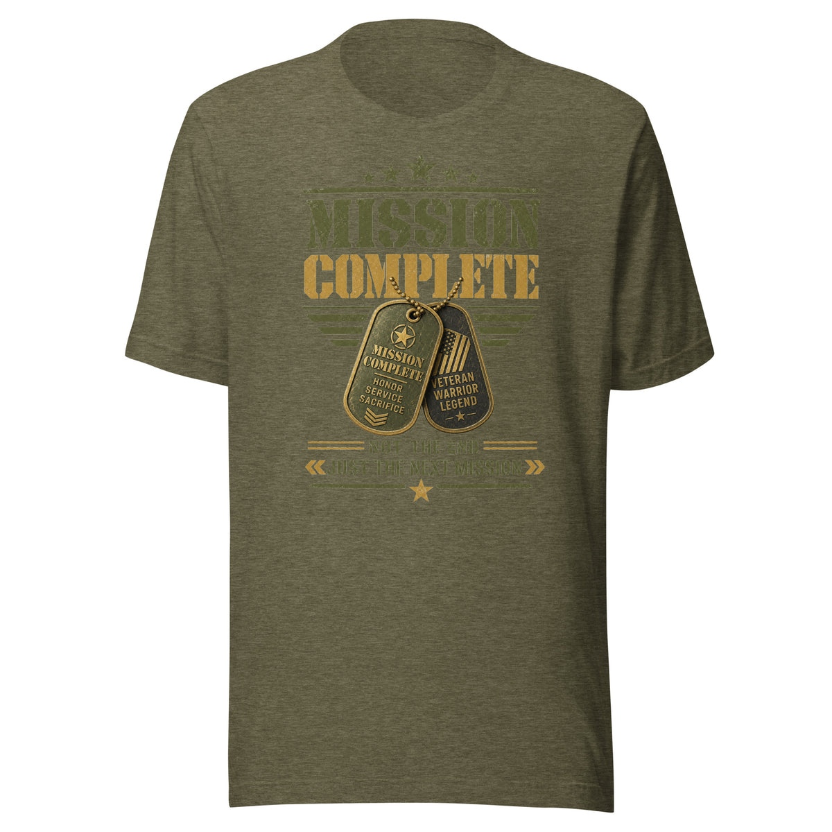 Mission Complete T-Shirt in Heather Olive, front, Twenty & Out