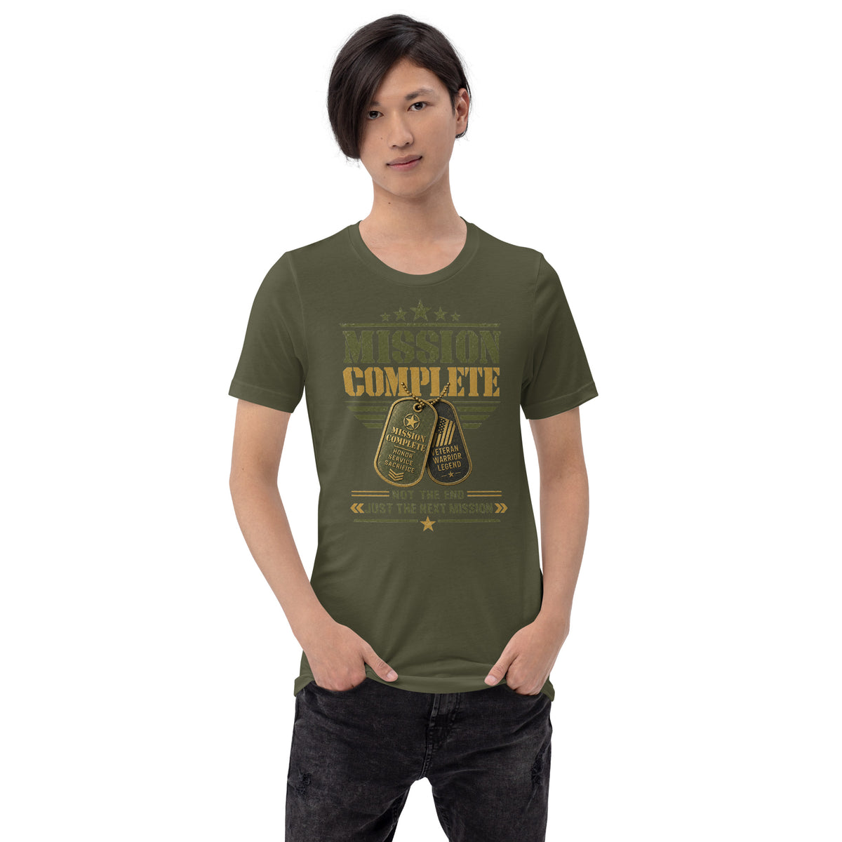 Mission Complete T-Shirt in Military Green, front, Twenty & Out