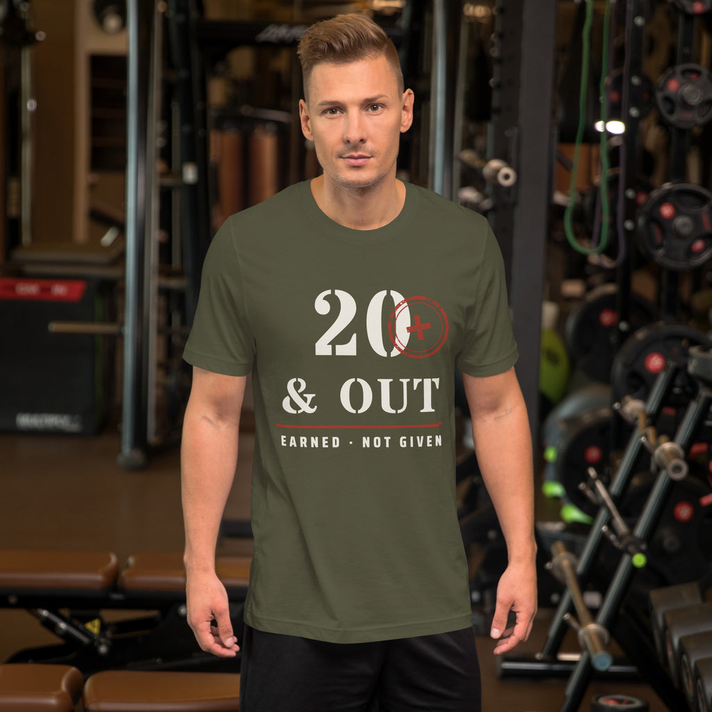 20 Plus & Out T-Shirt in Military Green, front, Twenty & Out