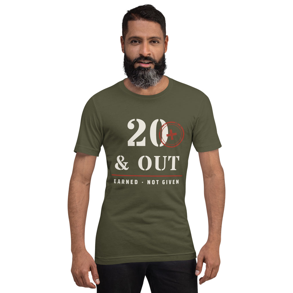 20 Plus & Out T-Shirt in Military Green, front, Twenty & Out