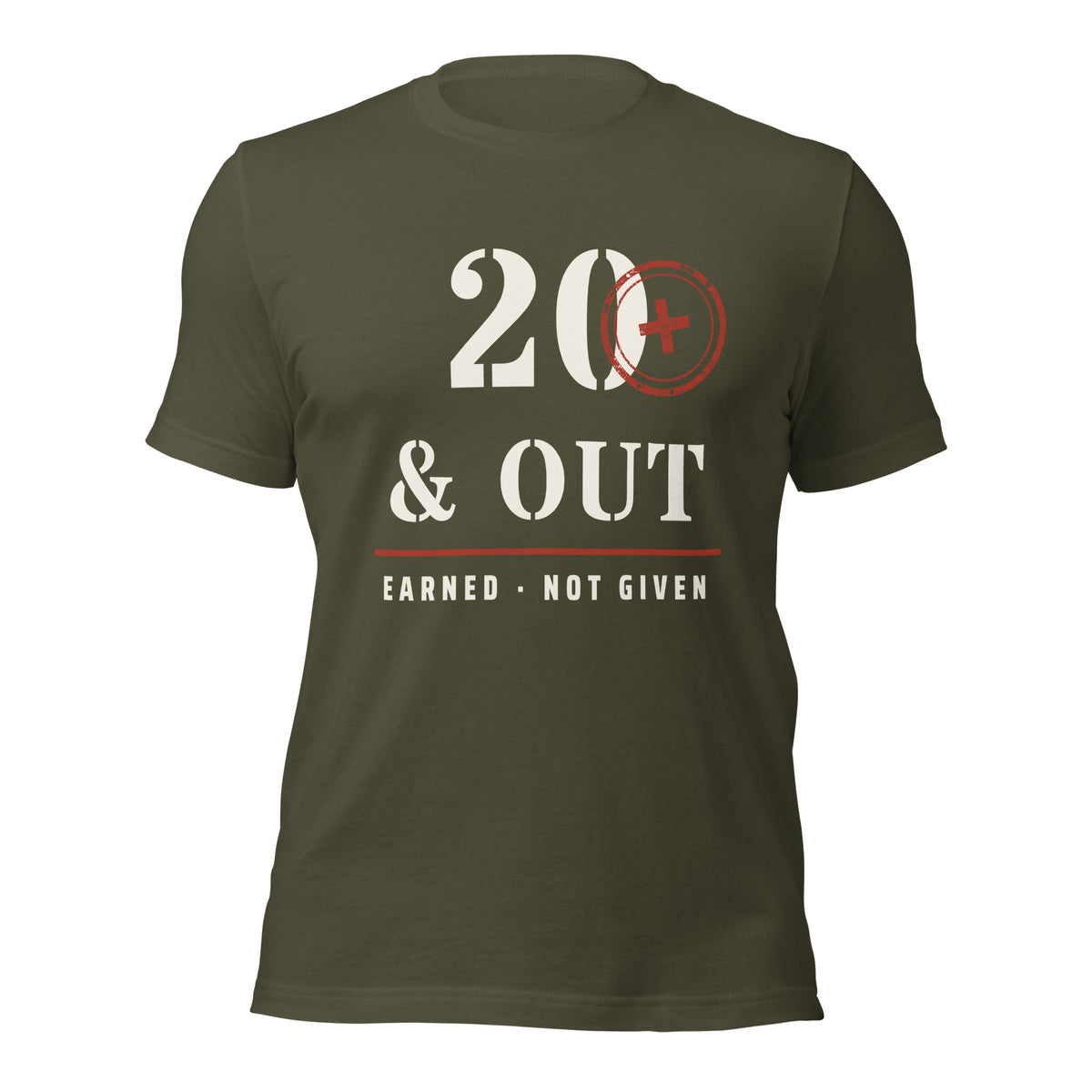 20 Plus & Out T-Shirt in Military Green, front, Twenty & Out