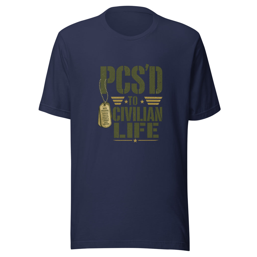 PCS'd to Civilian Life T-Shirt in Navy, front, Twenty & Out
