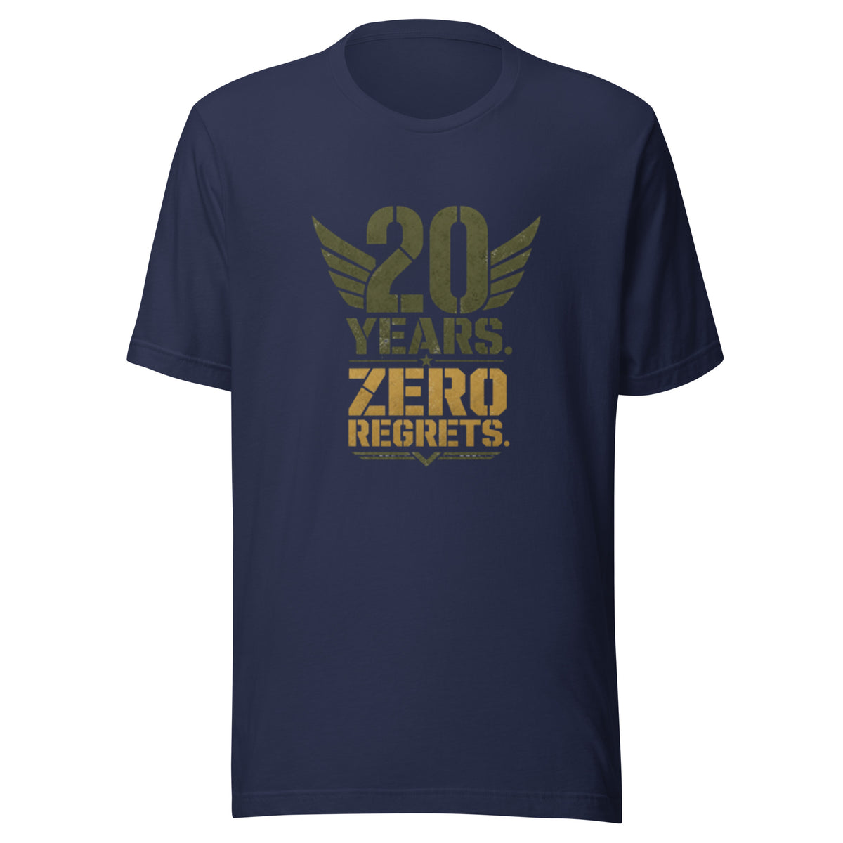 20 Years Zero Regrets T-Shirt in Navy, front, Twenty & Out