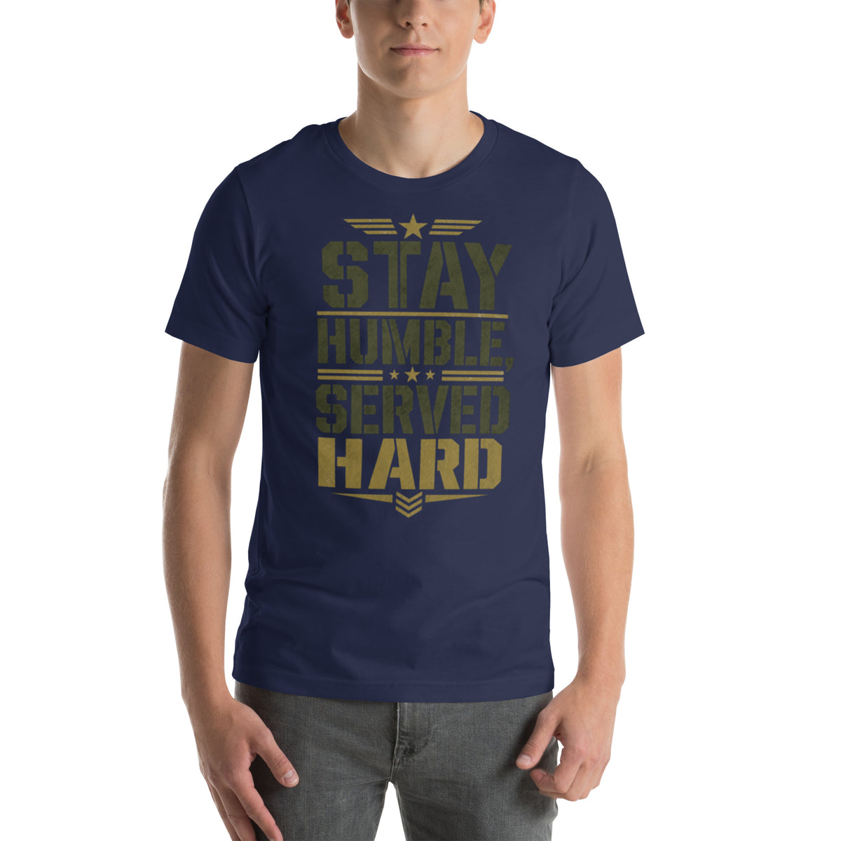 Stay Humble, Serve Hard T-Shirt in Navy, front, Twenty & Out