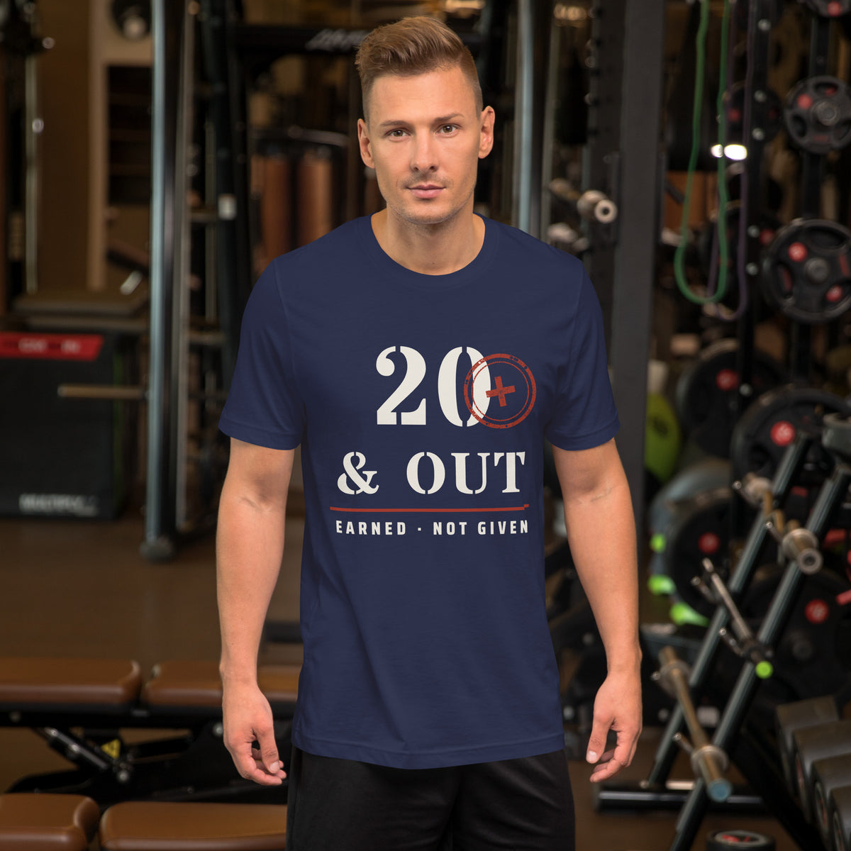 20 Plus & Out T-Shirt in Navy, front, Twenty & Out