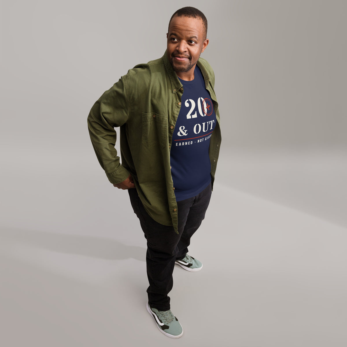 20 Plus & Out T-Shirt in Navy, front, Twenty & Out