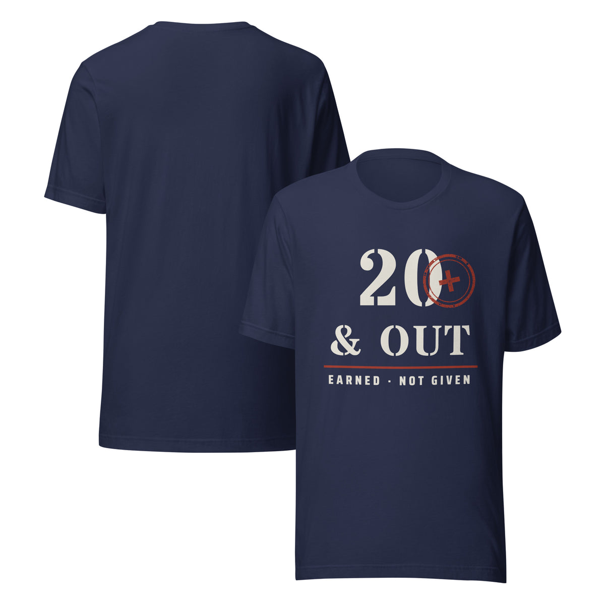 20 Plus & Out T-Shirt in Navy Front And, back, Twenty & Out