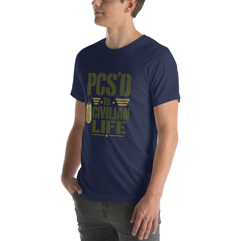 PCS'd to Civilian Life T-Shirt in Navy, left front, Twenty & Out