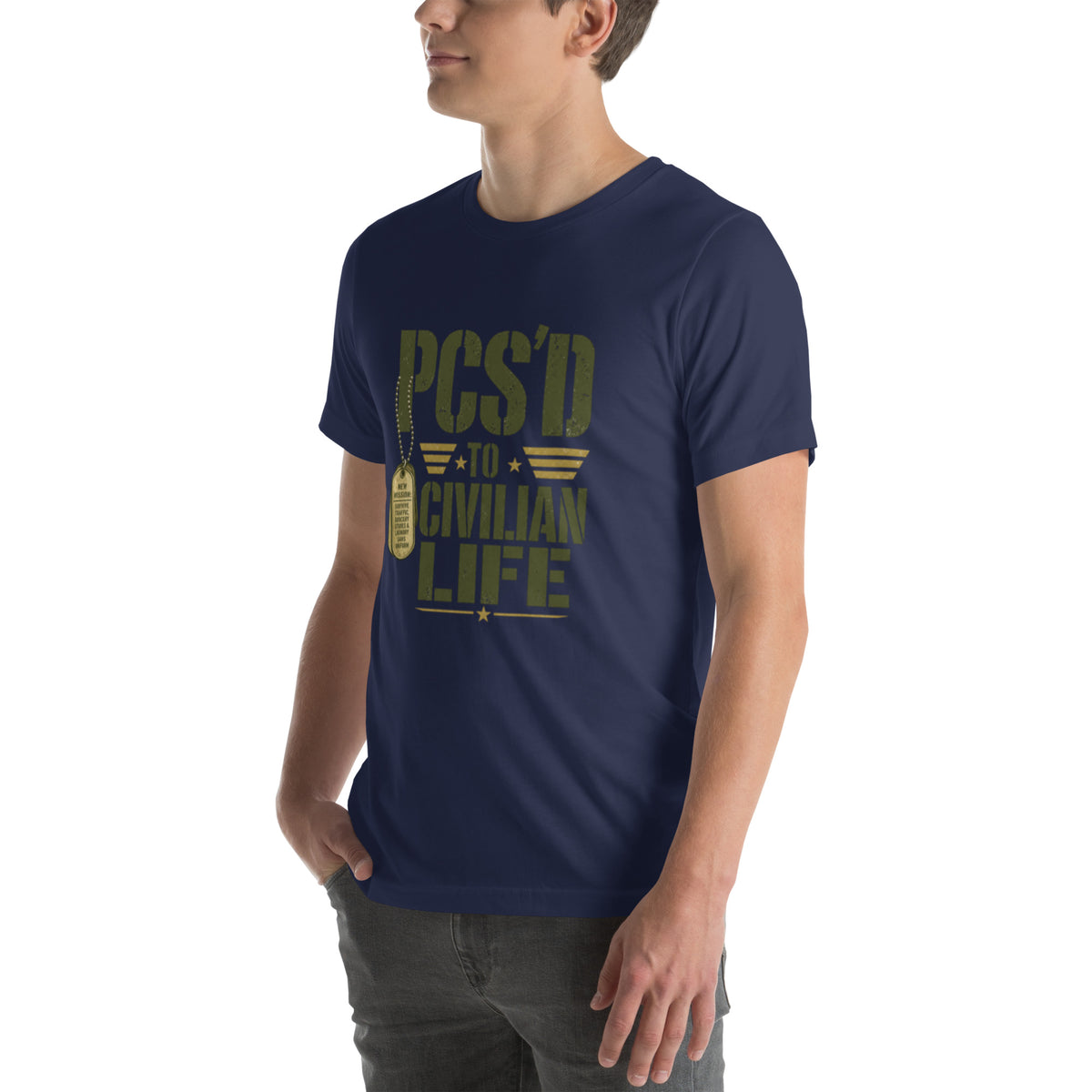 PCS'd to Civilian Life T-Shirt in Navy, left front, Twenty & Out