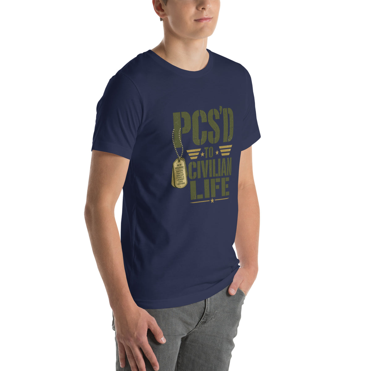 PCS'd to Civilian Life T-Shirt in Navy, right front, Twenty & Out