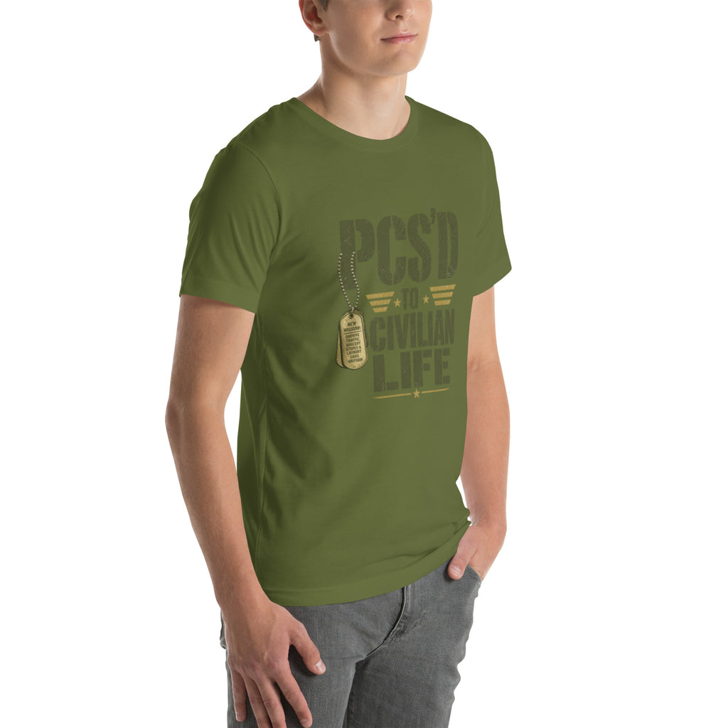 PCS'd to Civilian Life T-Shirt in Olive, right front, Twenty & Out