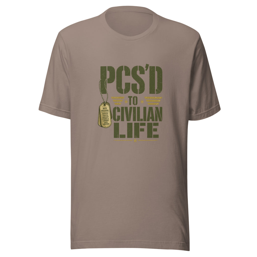 PCS'd to Civilian Life T-Shirt in Pebble, front, Twenty & Out