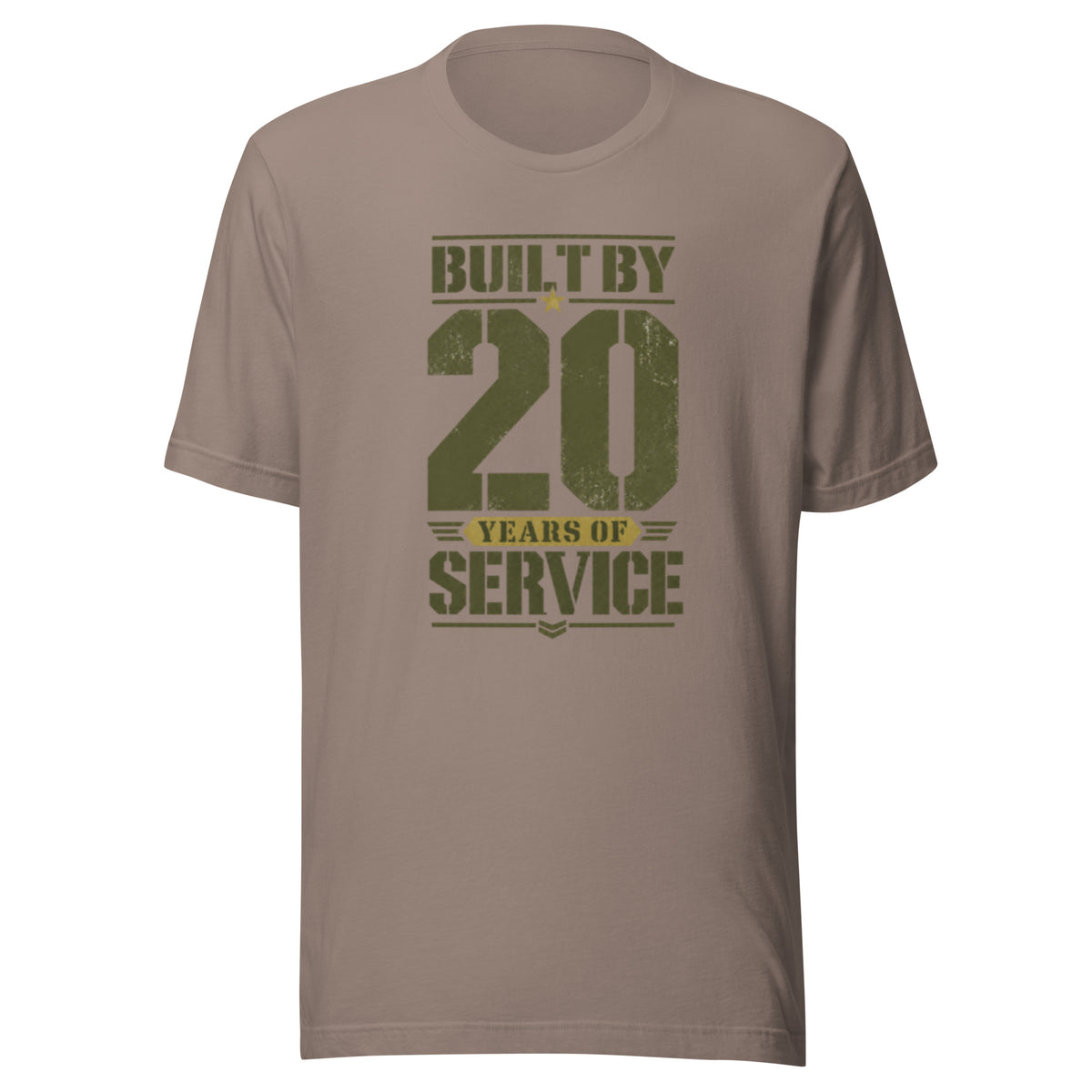 Built By 20 Years of Service T-Shirt in Pebble, front, Twenty & Out